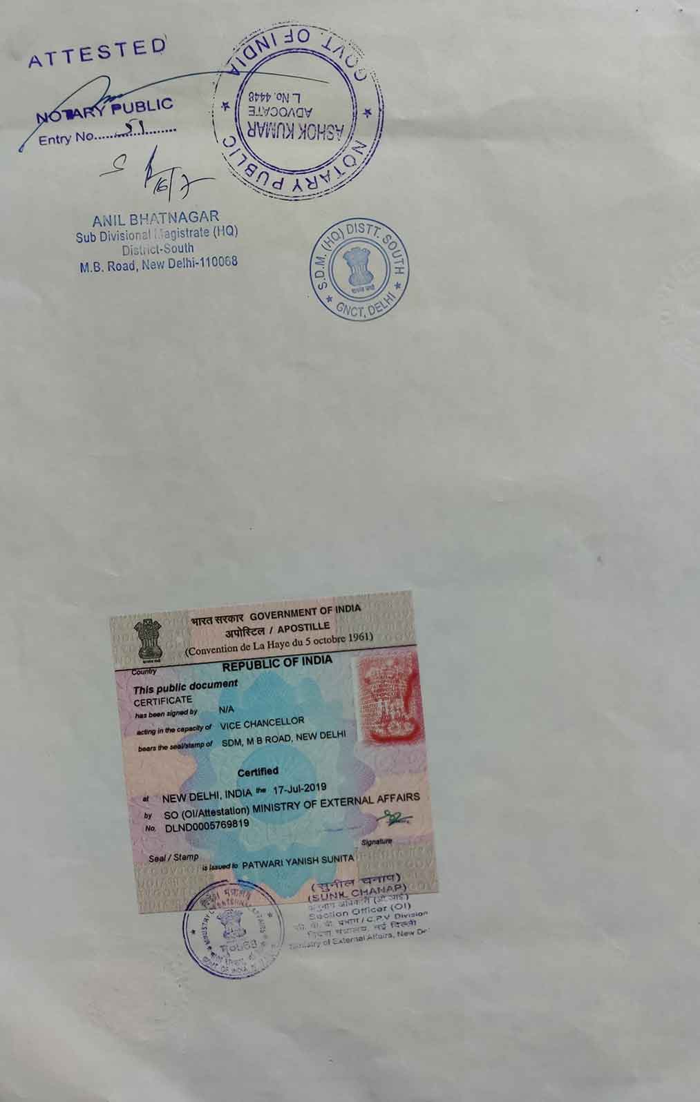 apostille attestation document