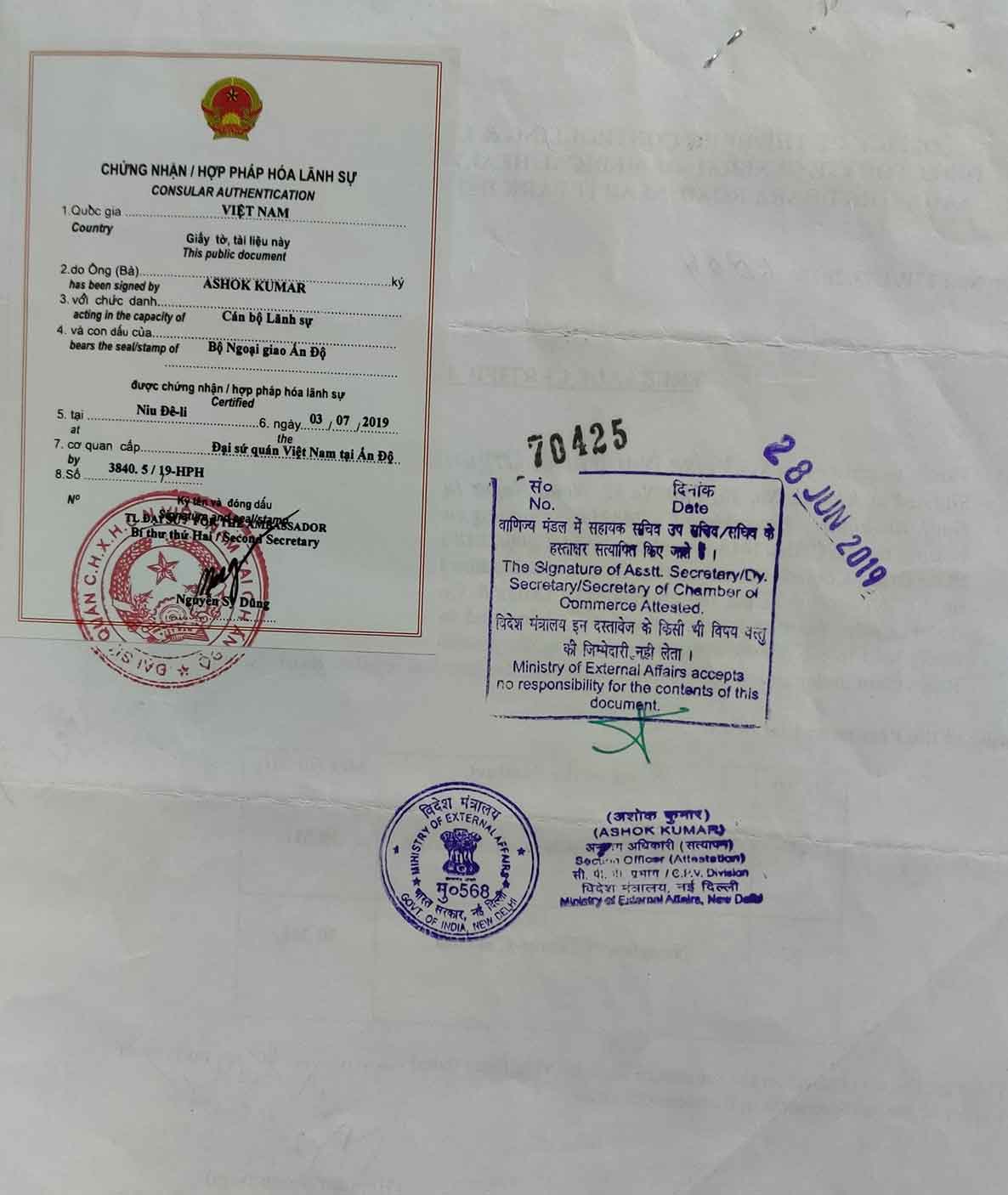 Vietnam Embassy Attestation Requierd Document