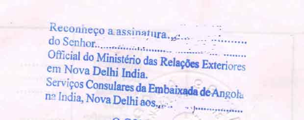 ANGOLA EMBASSY ATTESTATION IN DELHI 